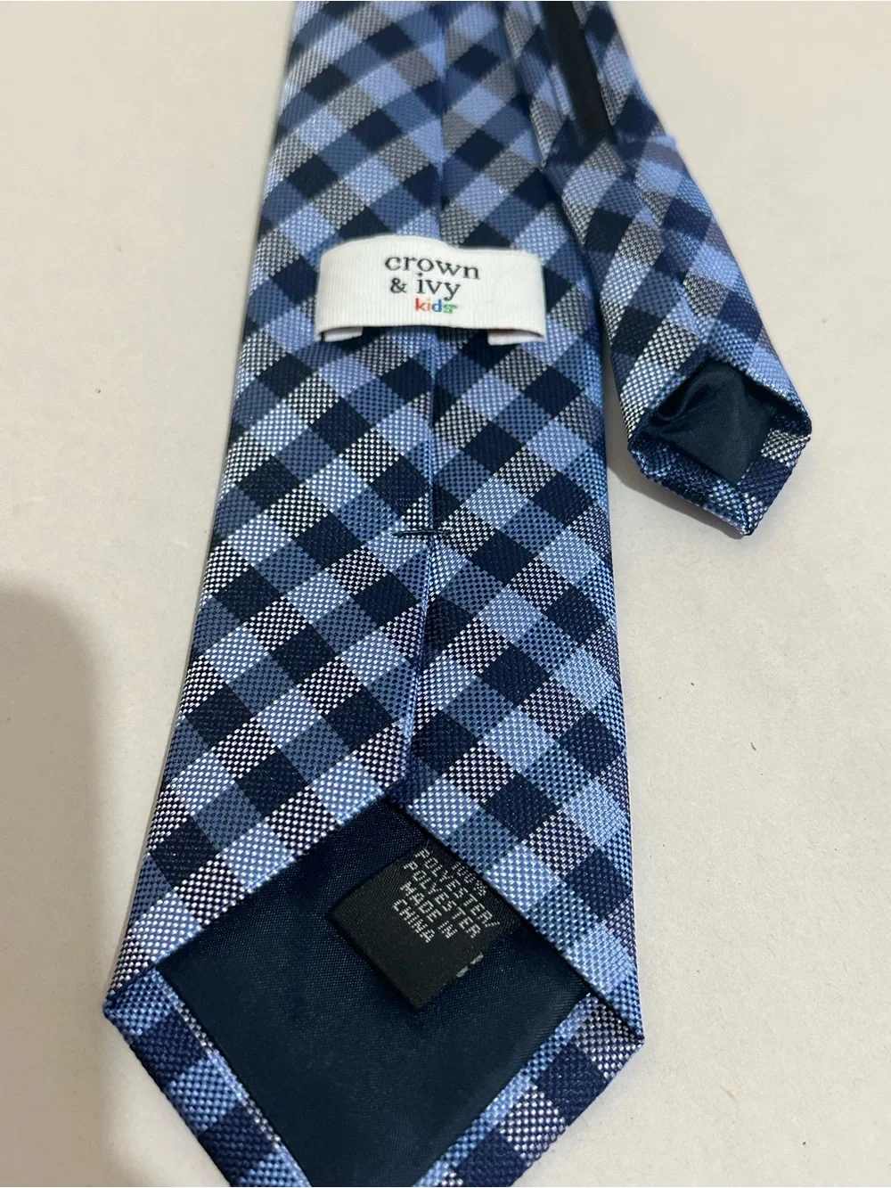 Crown & Ivy Kids’s Blue Black Plaid Adjustable Zipper Necktie